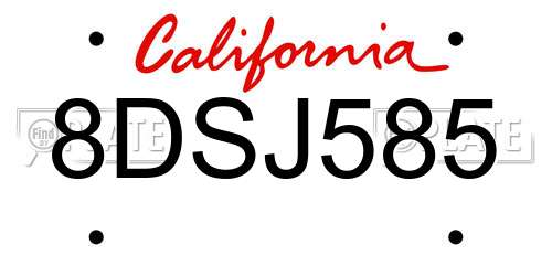 8DSJ585 California License Plate