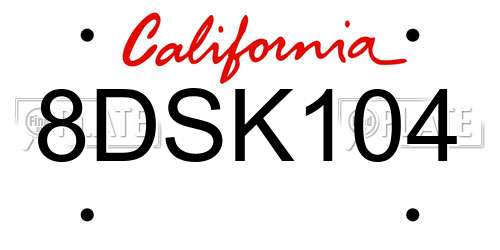 8DSK104 California License Plate