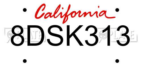 8DSK313 California License Plate