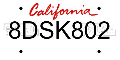 8DSK802 California License Plate