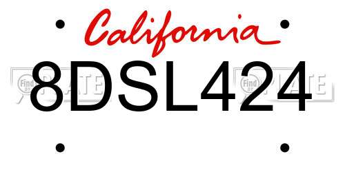 8DSL424 California License Plate
