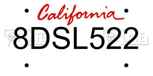 8DSL522 California License Plate