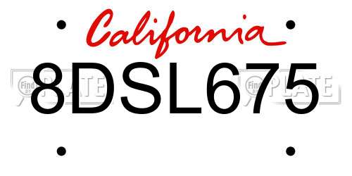 8DSL675 California License Plate