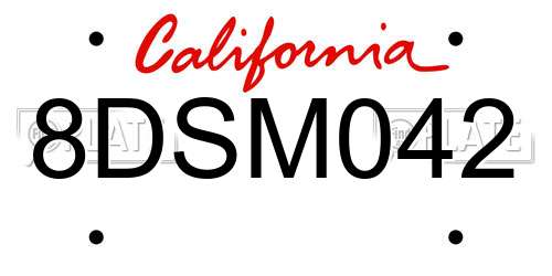 8DSM042 California License Plate