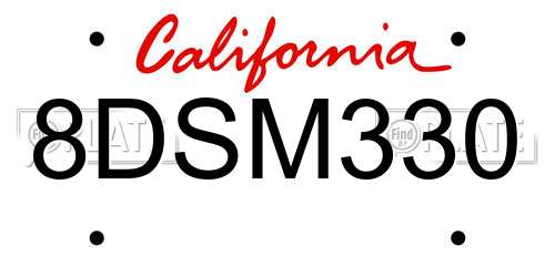 8DSM330 California License Plate