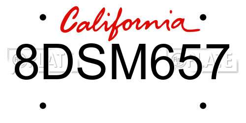 8DSM657 California License Plate