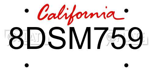 8DSM759 California License Plate