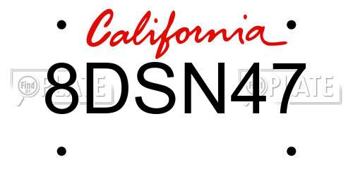 8DSN47 California License Plate