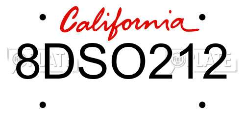 8DSO212 California License Plate