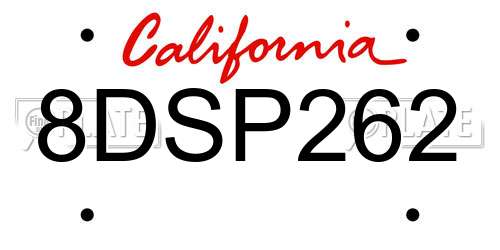 8DSP262 California License Plate