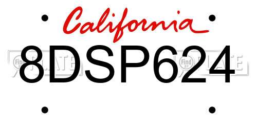 8DSP624 California License Plate