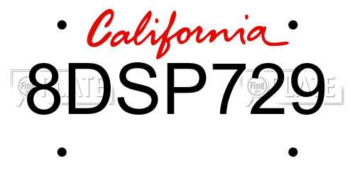 8DSP729 California License Plate