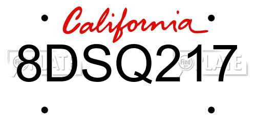 8DSQ217 California License Plate