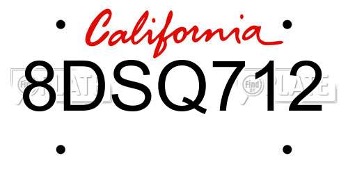 8DSQ712 California License Plate