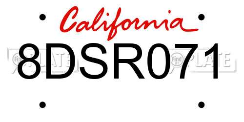 8DSR071 California License Plate