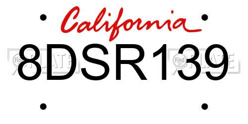 8DSR139 California License Plate