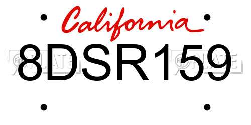 8DSR159 California License Plate