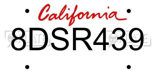 8DSR439 California License Plate