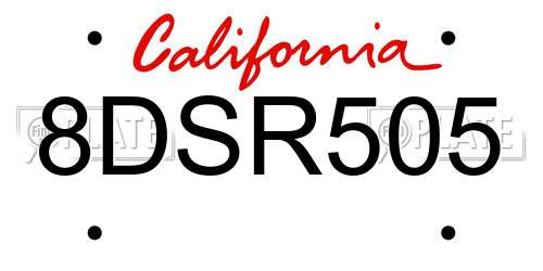 8DSR505 California License Plate
