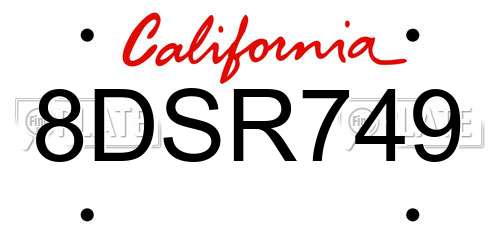 8DSR749 California License Plate