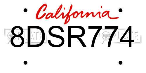 8DSR774 California License Plate