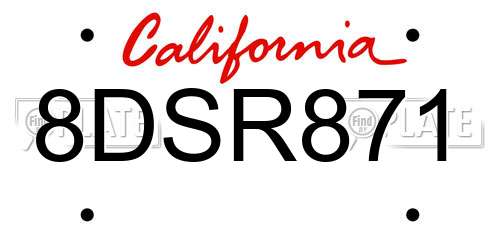 8DSR871 California License Plate
