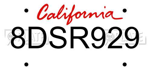 8DSR929 California License Plate