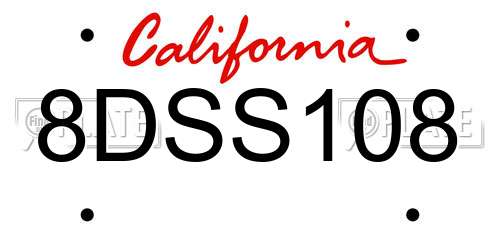 8DSS108 California License Plate