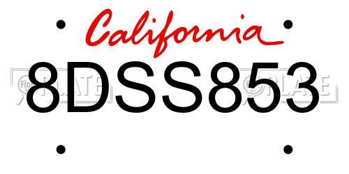 8DSS853 California License Plate