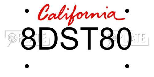8DST80 California License Plate
