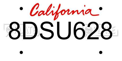 8DSU628 California License Plate