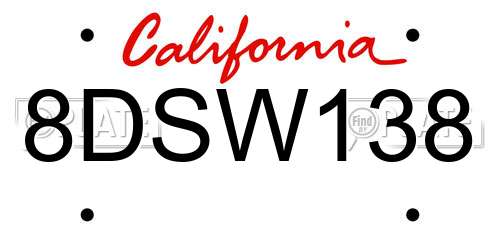 8DSW138 California License Plate