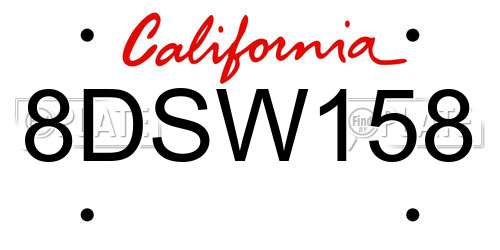 8DSW158 California License Plate
