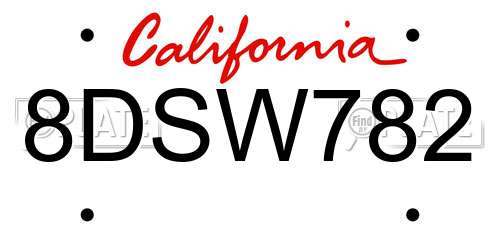 8DSW782 California License Plate