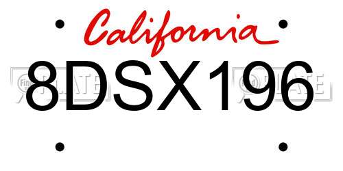 8DSX196 California License Plate