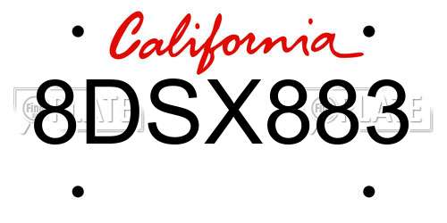 8DSX883 California License Plate