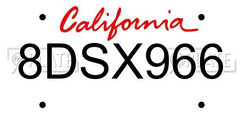 8DSX966 California License Plate