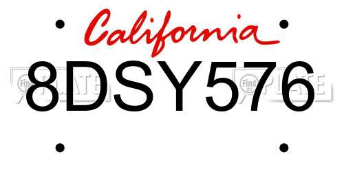 8DSY576 California License Plate