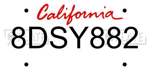 8DSY882 California License Plate
