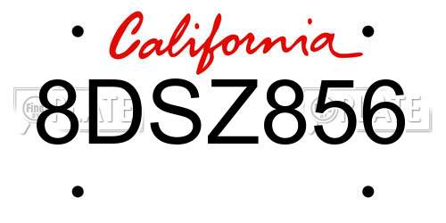 8DSZ856 California License Plate