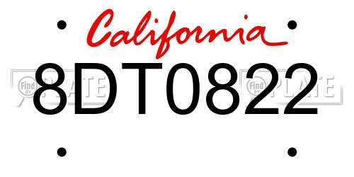 8DT0822 California License Plate