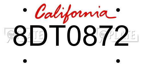 8DT0872 California License Plate