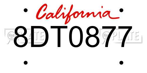 8DT0877 California License Plate
