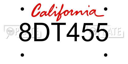 8DT455 California License Plate