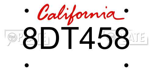8DT458 California License Plate