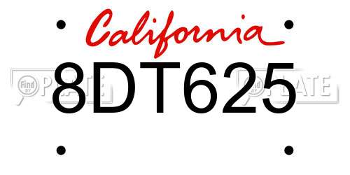 8DT625 California License Plate