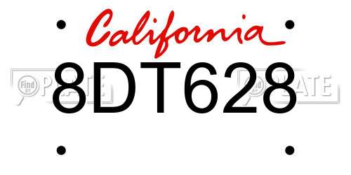 8DT628 California License Plate