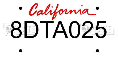 8DTA025 California License Plate