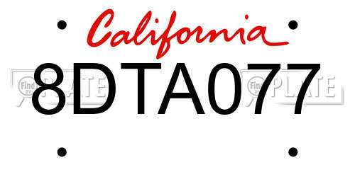 8DTA077 California License Plate