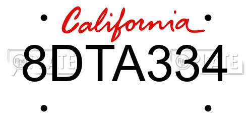 8DTA334 California License Plate